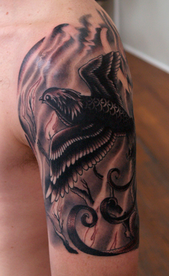 Tattoos - Clay McCay - black fire bird
